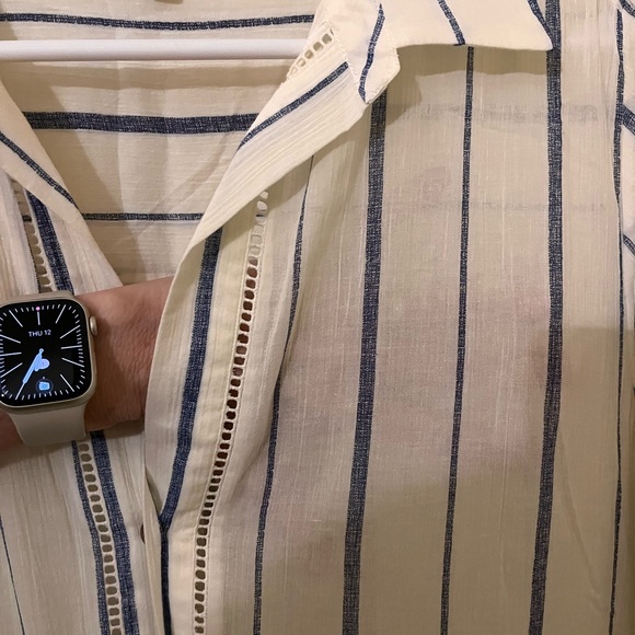 Massimo Dutti - White & Blue Striped Maxi Dress Size: 10 - Picture 8 of 9